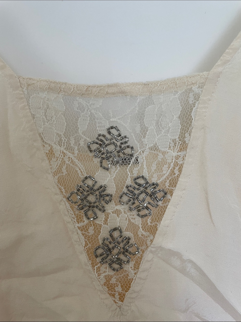 Chan Luu Cream Satin Lace-Trim Cami with Embroidered V-Inset - Picture 2 of 4